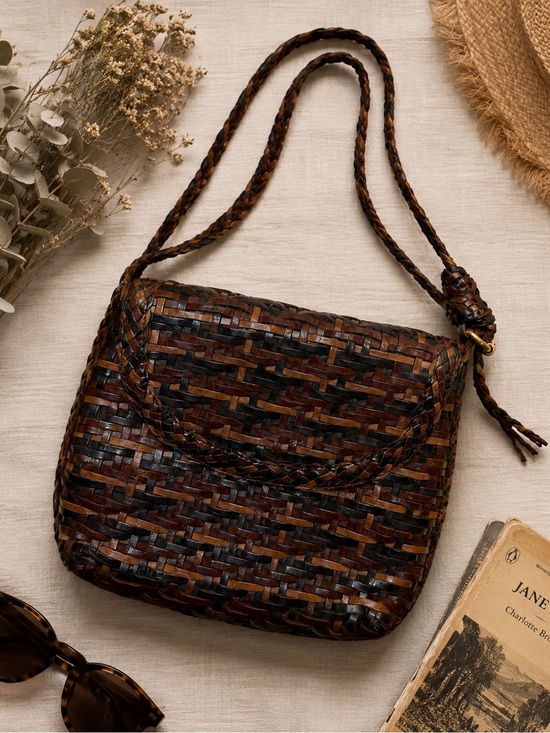 Cem Handbags - CEM Eberle Vintage Woven Leather Shoulder Bag Brown Black Braided Brazil OS